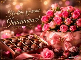 Słodkie życzenia Imieninowe wśród różyczek